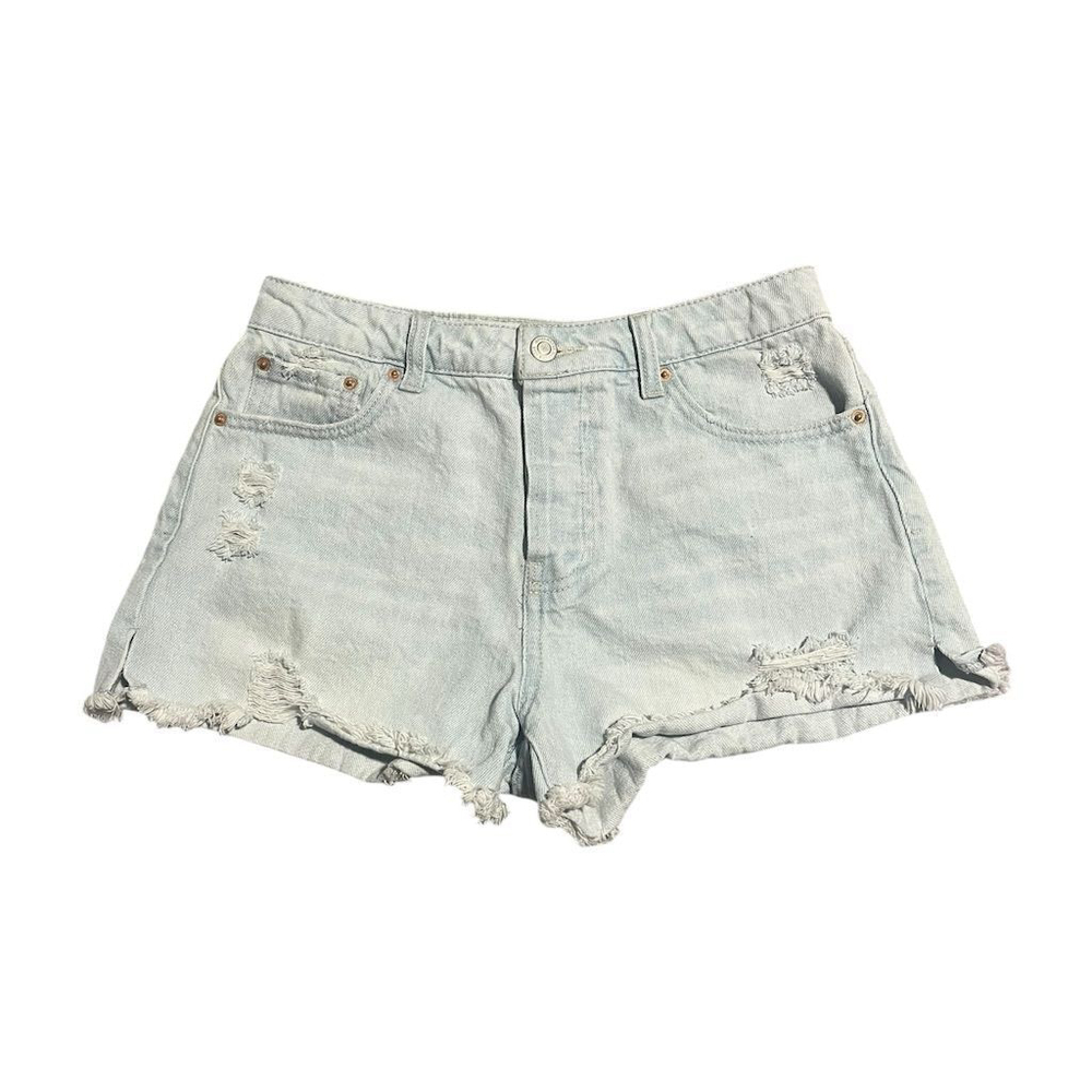 Vanilla Star Light Wash Distressed Denim Athletic Shorts